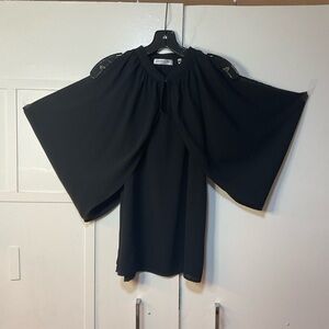 Elegant Black Cape Sleeve Top